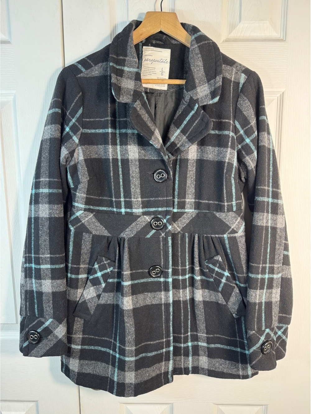 Aeropostale Women's Wool Blend Plaid Coat Size Large